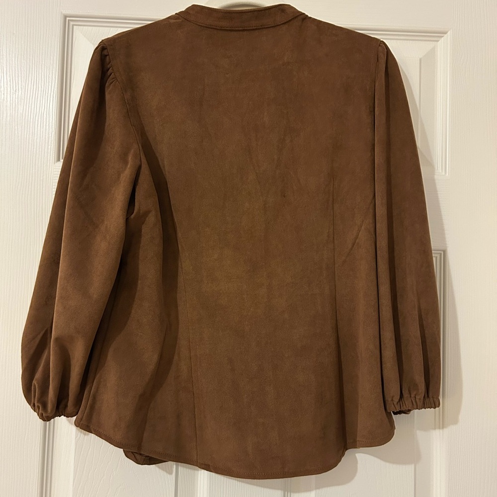 Philosophy Brown Long Sleeve Blouse with Puff Sleeves - Picture 2 of 6